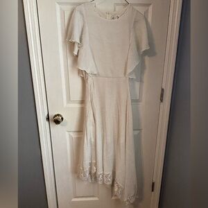 Joyfolie Cream Asymmetrical Dress with Lace